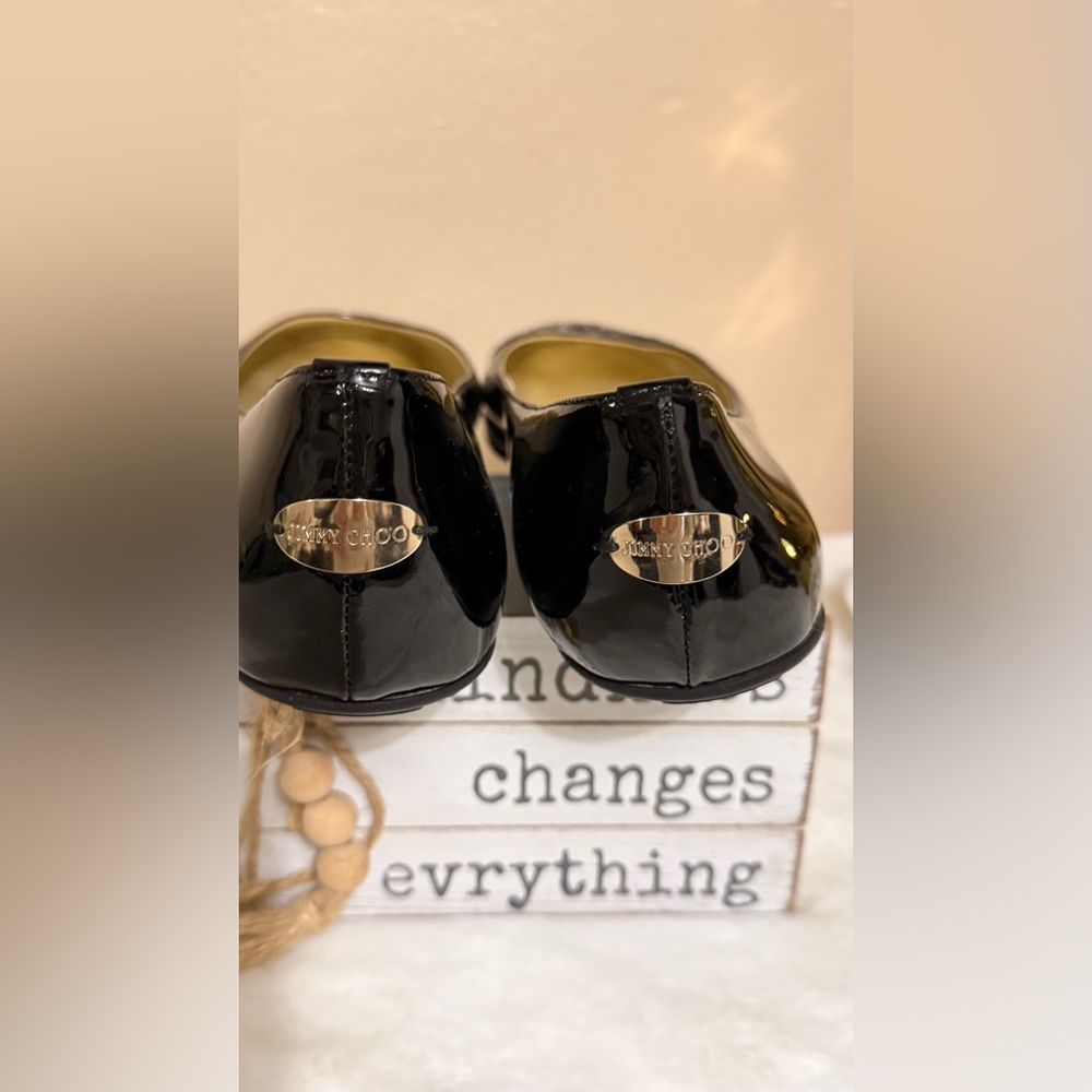 Jimmy Choo Black Patent Leather Ballet Flats with Glitter Toe - Picture 5 of 9